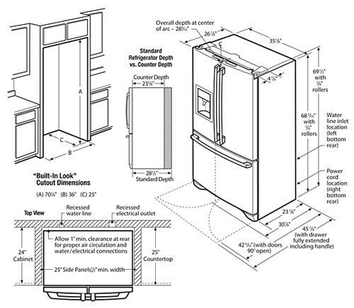 500x435 refrigerators sizes dimensions - Open Fridge Drawing