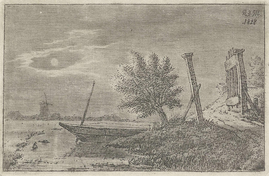 900x590 A Polder Landscape With An Open Gate At Night Drawing - Open Gate Drawing