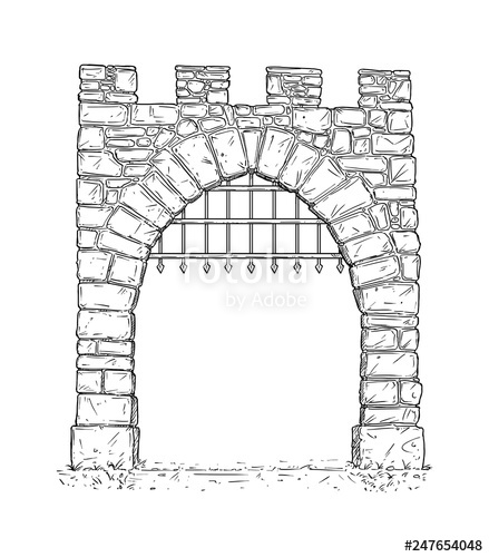 439x500 Cartoon Doodle Drawing Illustration Of Open Medieval Stone - Open Gate Drawing