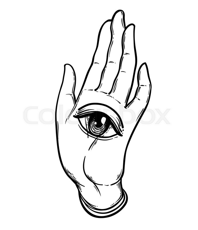 690x800 Open Hand With The All Seeing Eye On Stock Vector Colourbox - Open Hand Drawing