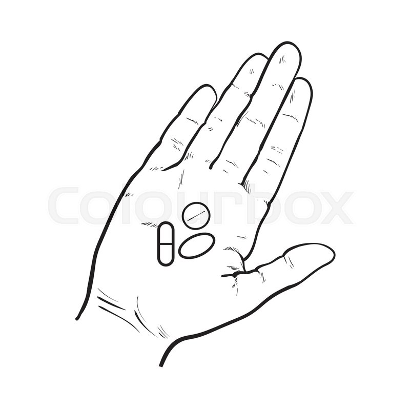 800x800 Hand Holding Three Pills, Tablets In Stock Vector Colourbox - Open Hand Drawing