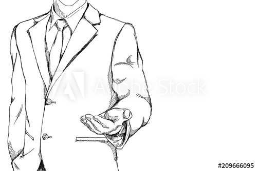 500x334 Drawing Sketch Simple Line Of Business Man With Open Palm Hand - Open Palm Hand Drawing