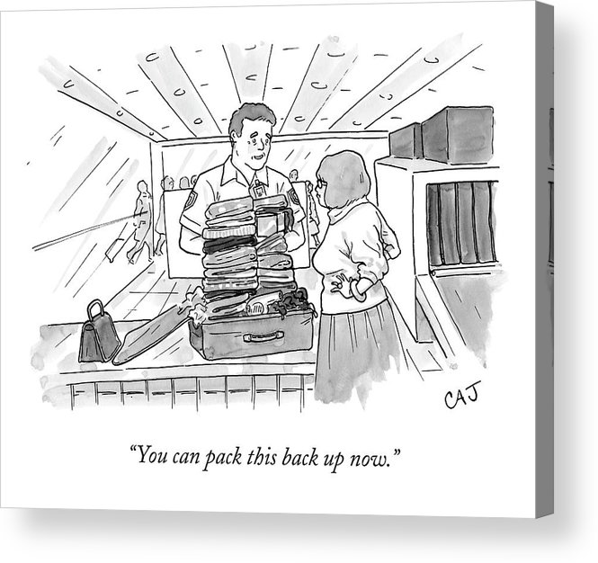 665x626 A Woman Stands Irritated Before Her Open Suitcase Acrylic Print - Open Suitcase Drawing