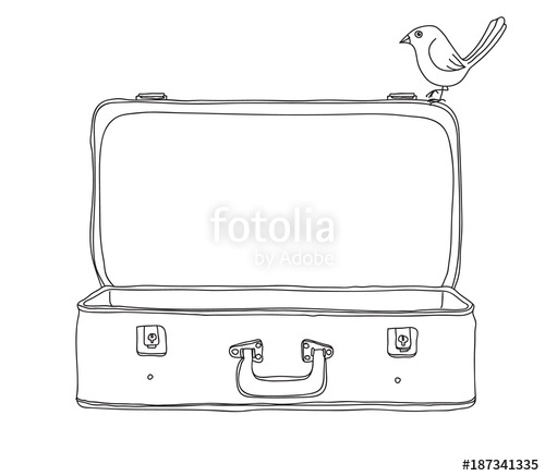 500x437 Vintage Suitcase And Cute Bird Storage Luggage Empty And Open Hand - Open Suitcase Drawing