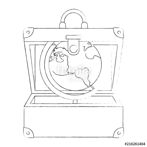 500x500 Suitcase Travel Open With World Planet Vector Illustration Design - Open Suitcase Drawing