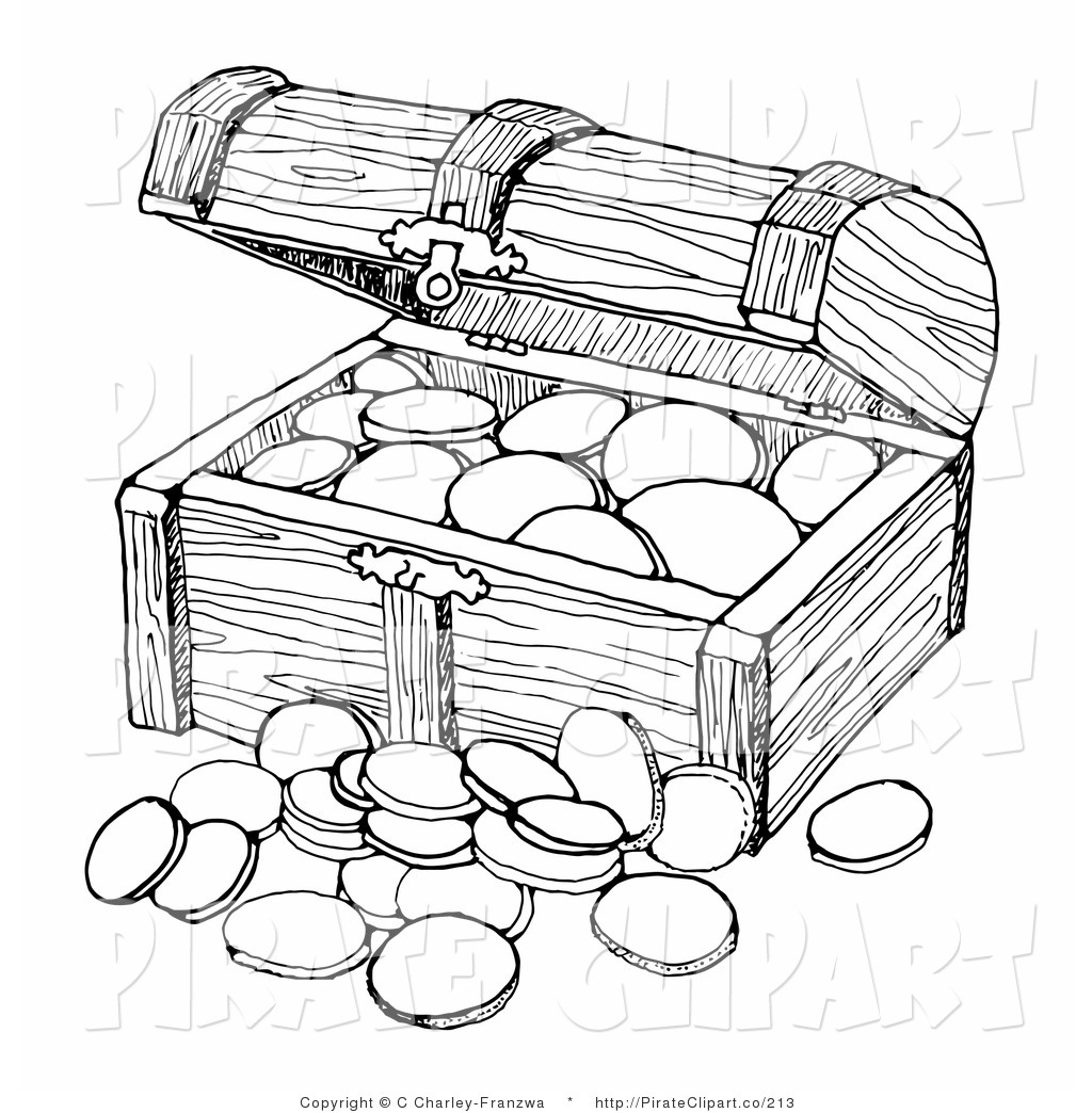 1024x1044 treasure chest black white clipart - Open Treasure Chest Drawing