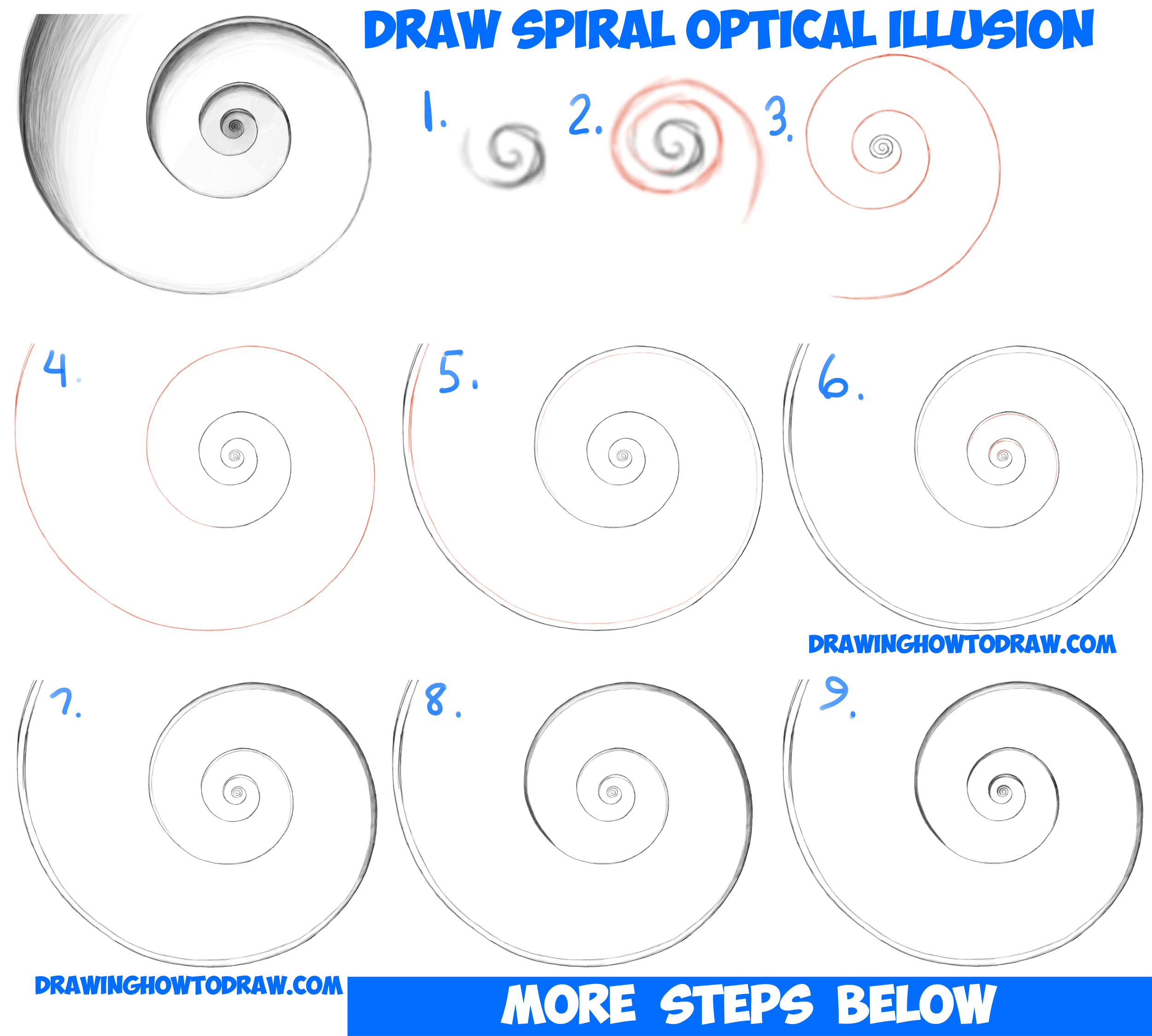 2500x2249 how to draw spiral going down optical illusion easy step - Optical Illusions Step By Step Drawing