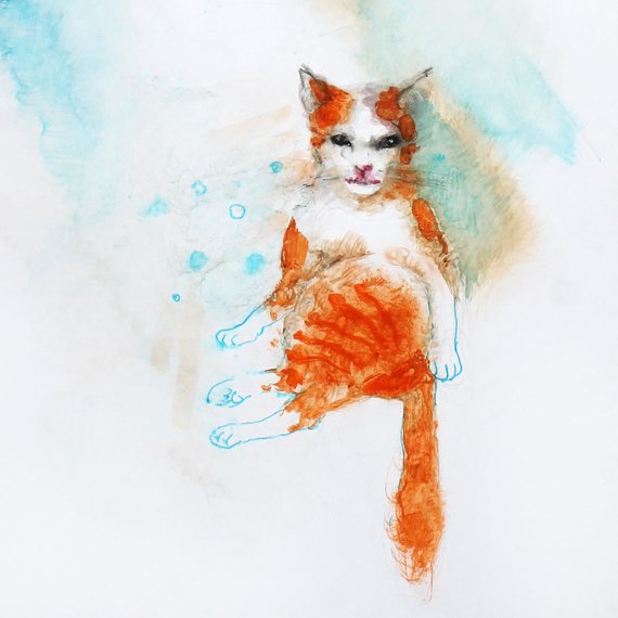 570x570 Orange Tabby Cat Watercolor Painting Cat Illustration Boy Etsy - Orange Tabby Cat Drawing