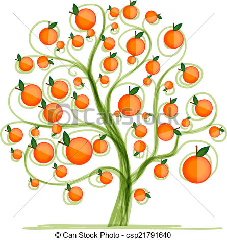 445x470 Orange Tree For Your Design Vector Illustration - Orange Tree Drawing