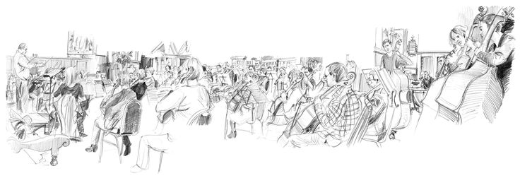 736x259 roger's panorama drawing draw the orchestra! - Orchestra Drawing