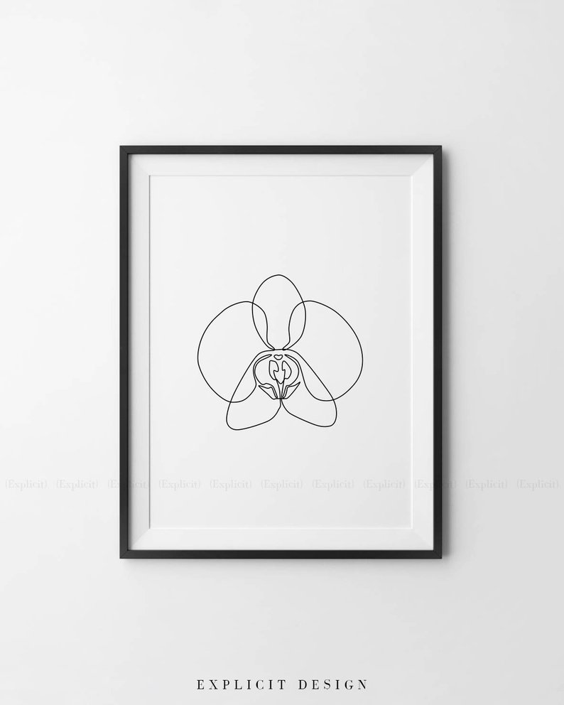 794x992 orchid drawing printable abstract minimalist art thin white etsy - Orchid Drawing