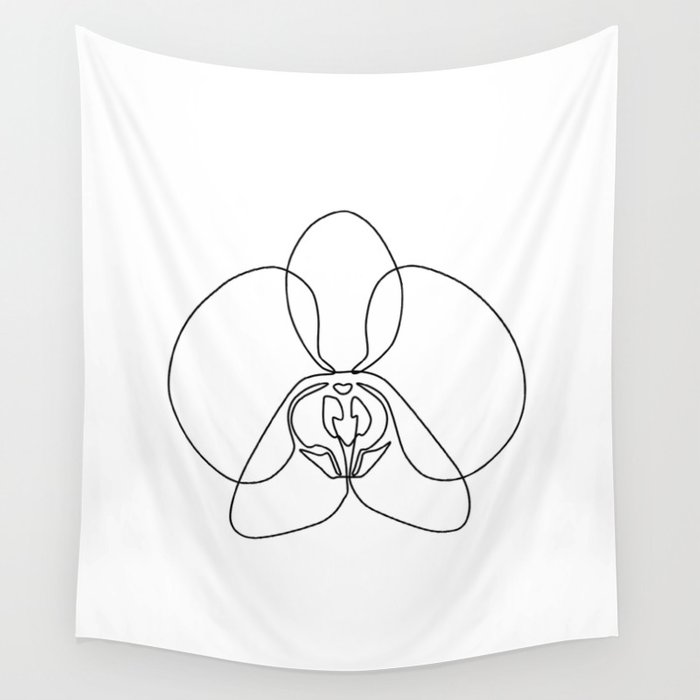 700x700 one line orchid wall tapestry - Orchid Line Drawing