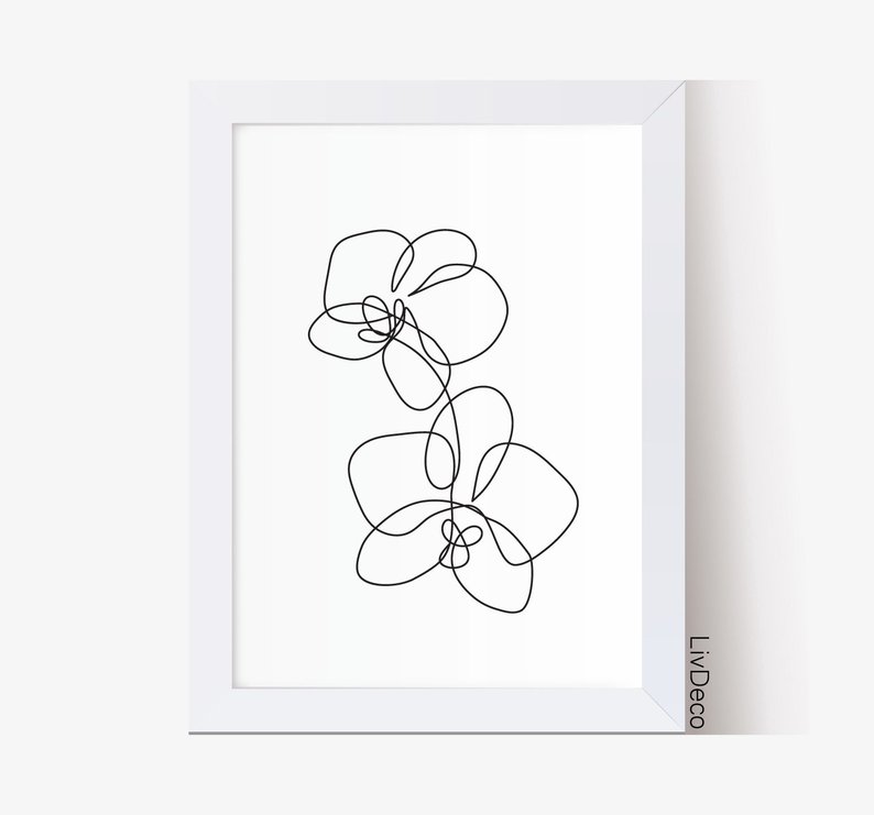 794x741 orchid flower wall decor minimalist printable art one line etsy - Orchid Line Drawing