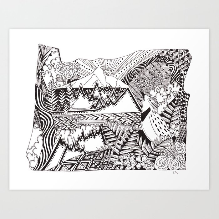 700x700 Oregon In Ink Art Print - Oregon Drawing