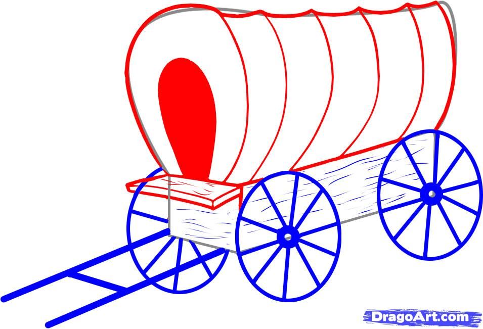 955x651 How To Draw A Covered Wagon Step - Oregon Trail Wagon Drawing