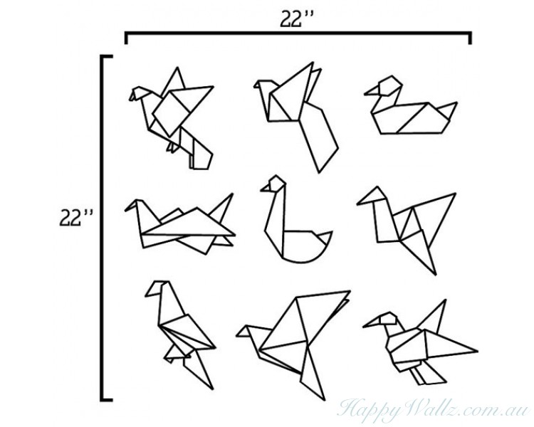750x600 Origami Birds Vinyl Wall Decal - Origami Bird Drawing