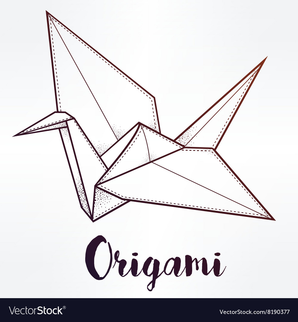 1000x1080 Origami Paper Crane Drawing Vector Stock - Origami Bird Drawing