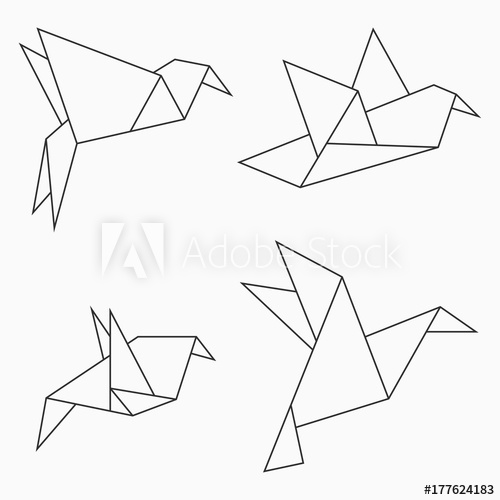 500x500 Origami Bird Collection Set Of Line Geometric Shape For Art - Origami Bird Drawing