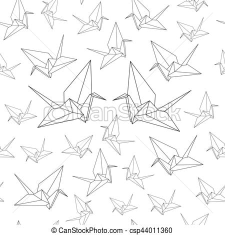 450x470 illustration of origami crane pattern with origami cranes - Origami Crane Drawing