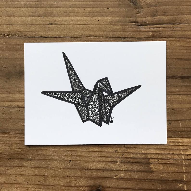 794x794 origami crane illustration paper crane drawing japanese etsy - Origami Crane Drawing