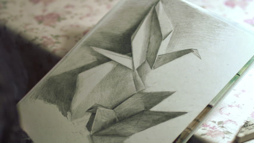 852x480 time lapse of drawing origami crane stock footage video - Origami Crane Drawing