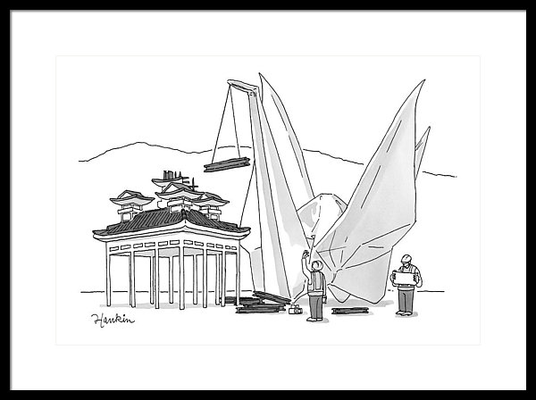 600x448 an enormous origami crane lifts wood framed print - Origami Crane Drawing