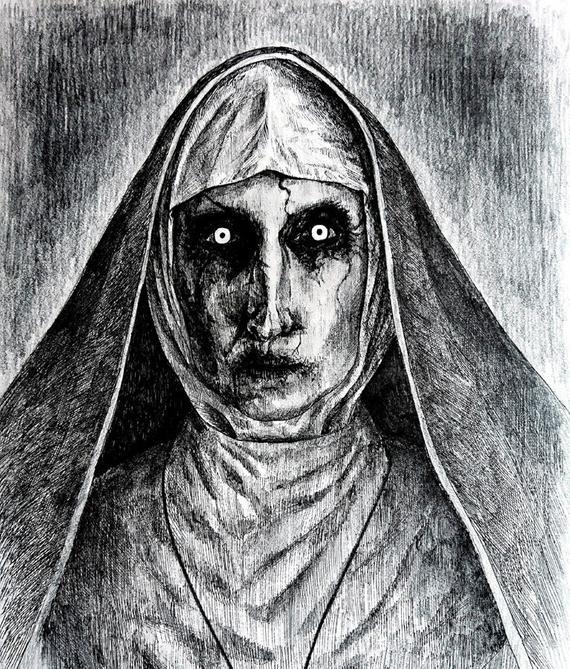 570x669 valak the conjuring the nun original drawing halloween etsy - Original Drawing