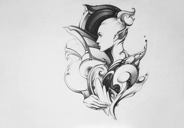 375x261 portrait of a beautiful girl in profile and abstract ornament - Ornament Drawing