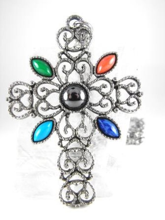 570x760 maltese cross hematite and lucite ornate cross pendant etsy - Ornate Cross Drawing