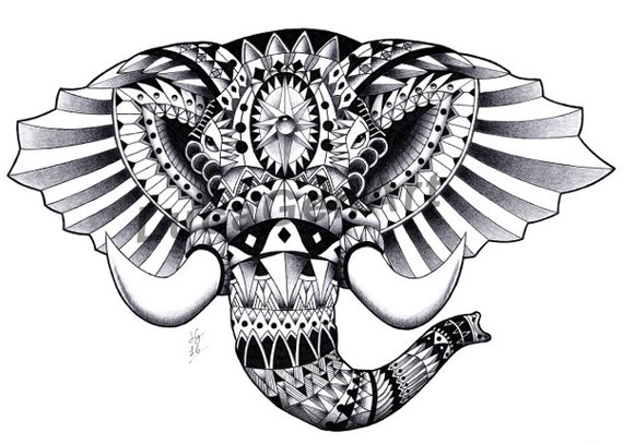570x408 elephant ornate drawing handmade drawing instant download etsy - Ornate Drawing