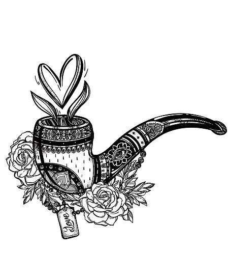 449x550 tobacco pipe with heart and roses ornate pipe drawing posters - Ornate Drawing