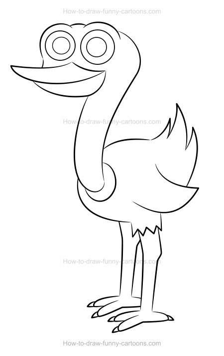 450x714 How To Draw A Cartoon Ostrich - Ostrich Drawing