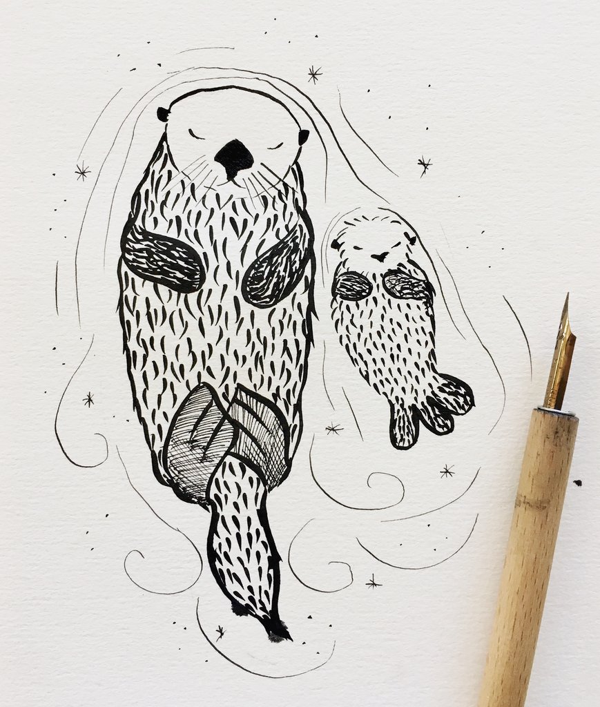 869x1024 Inktober Drawing - Otter Drawing