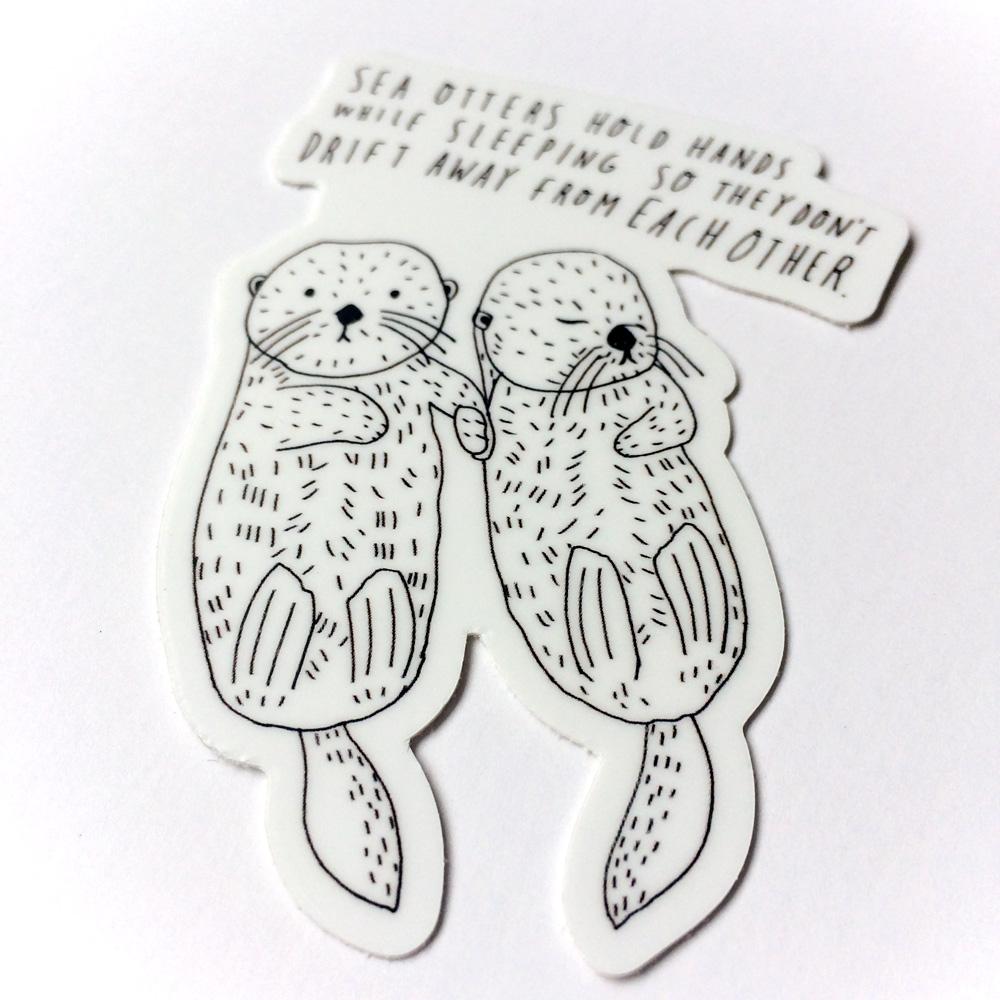 1000x1000 sea otter holding hands, vinyl sticker honeyberry studios - Otters Holding Hands Drawing