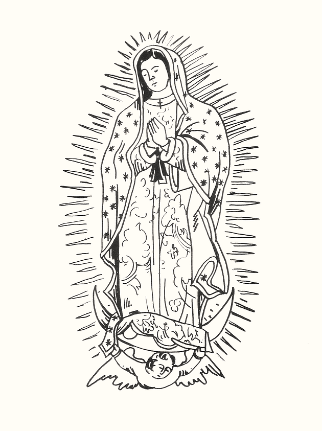 630x843 our lady of guadalupe print - Our Lady Of Guadalupe Drawing