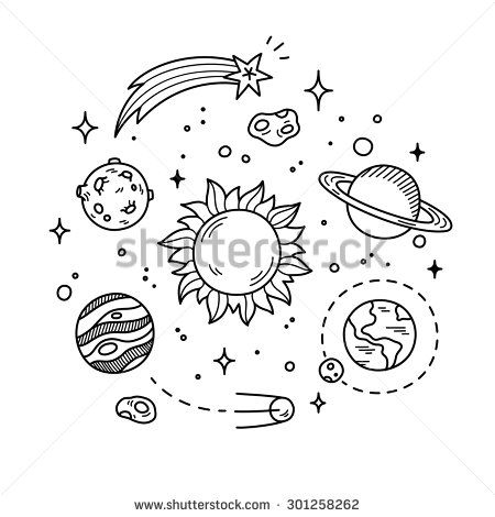 450x470 hand drawn solar system with sun, planets, asteroids and other - Outer Space Drawing Tumblr
