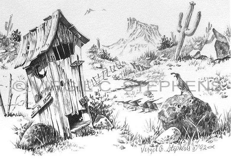 780x568 Outhouse Note Card, Pencil Drawing - Outhouse Drawing