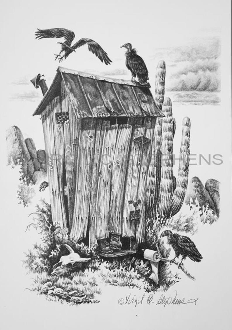 794x1130 Outhouse Art Buzzards Roost Outhouse Drawing Of A Bunch Of Etsy - Outhouse Drawing