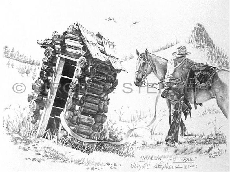 794x594 Outhouse Entitled Markin' His Trail Outhouse Drawing Of Etsy - Outhouse Drawing