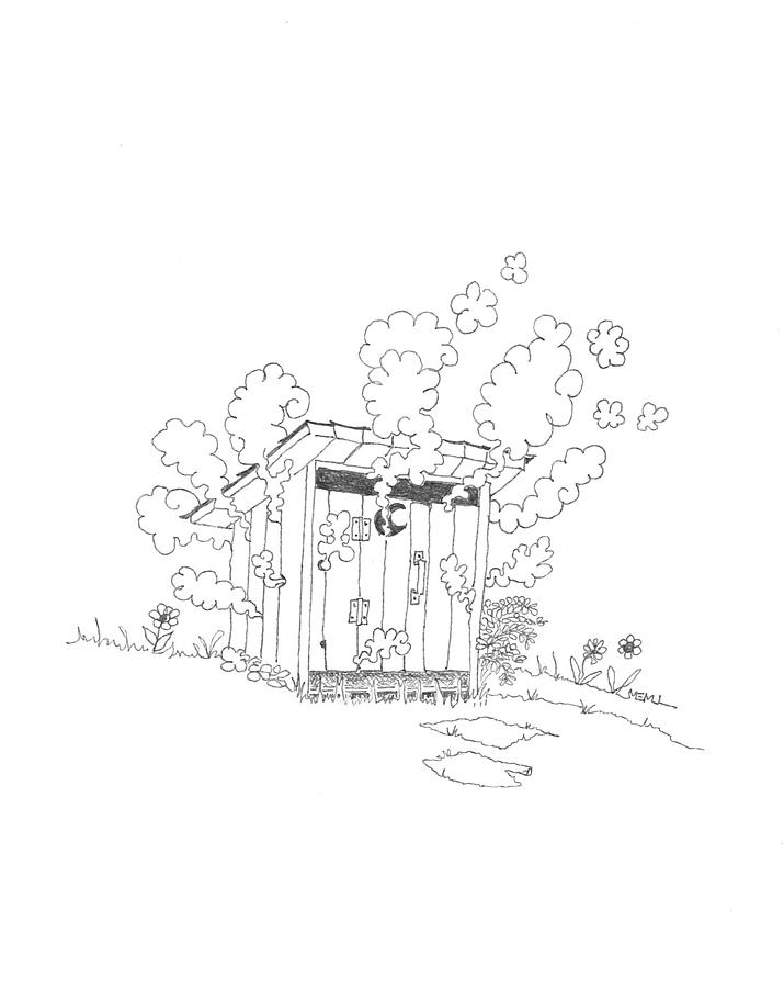 715x900 Fire In The Outhouse Drawing - Outhouse Drawing