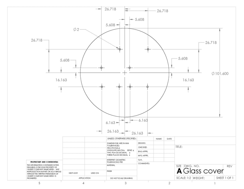 850x657 Figure A Drawing For Borofloat Glass Cover With Inlet - Outlet Drawing