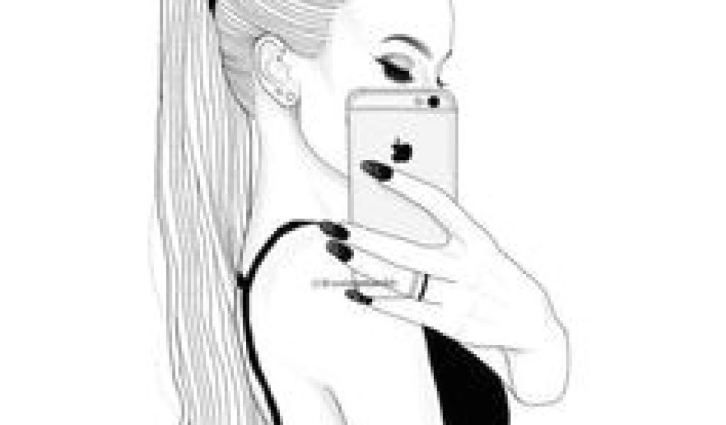 1024x600 I M Fine Tumblr Drawing Girl With High Ponytail I Want Tumblr - Outline Drawing Of A Girl