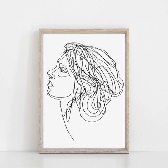 570x570 Face Line Print Girl Drawing Woman Face Art Printable Art Etsy - Outline Drawing Of A Woman