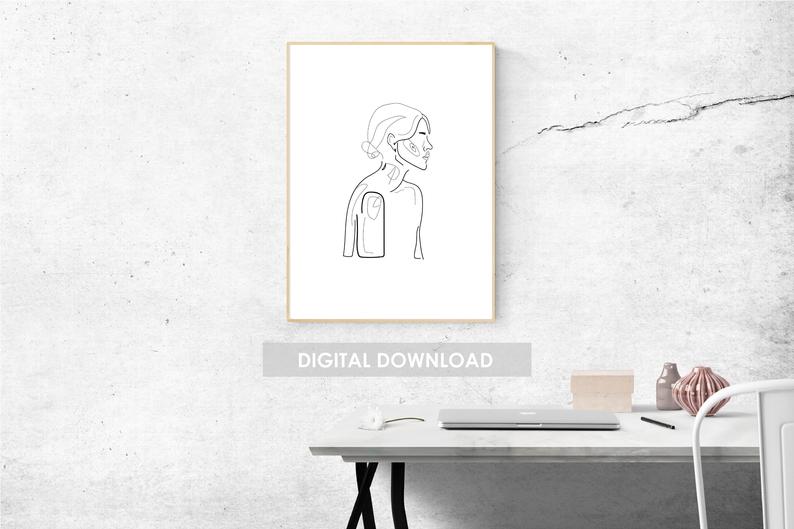 794x529 Abstract Woman Line Drawing Printable Wall Art Digital Etsy - Outline Drawing Of A Woman