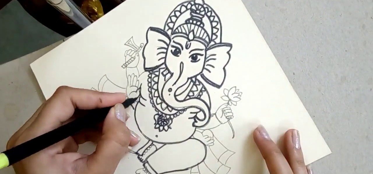 1280x600 How To Draw The Sitting Hindu God Ganesha, Step - Outline Drawing Of Lord Ganesha