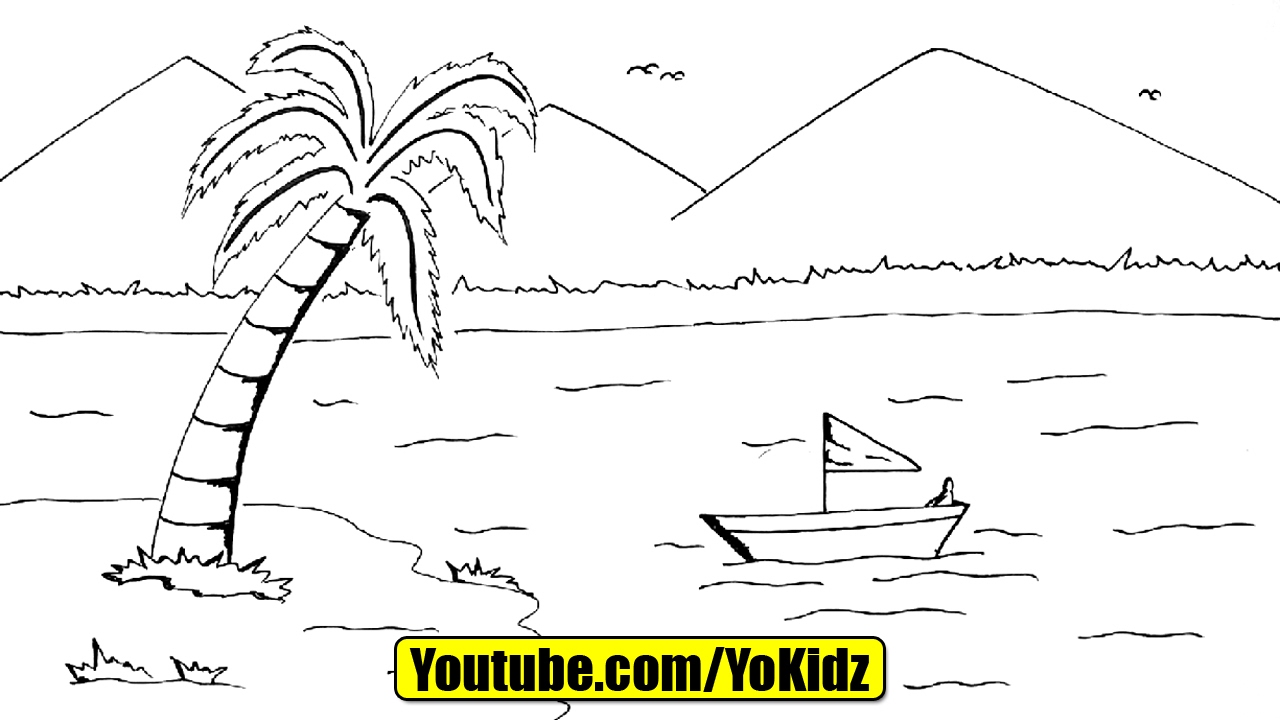 1280x720 How To Draw Scenery Of Nature - Outline Drawing Of Scenery