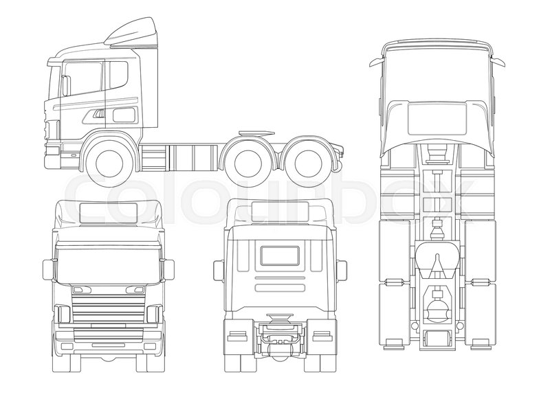 800x578 truck tractor or semi trailer truck in stock vector colourbox - Outline Drawing Of Tractor