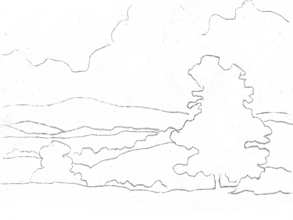 1024x770 Landscape Outline Drawing Phil Metzger - Outline Of A Drawing