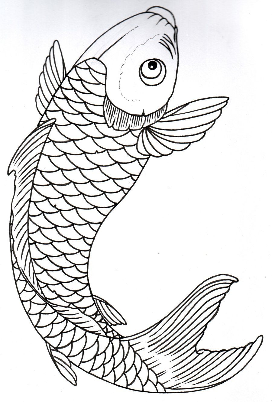 900x1330 Koi Fish Tattoos Outline - Outline Of Fish Drawing