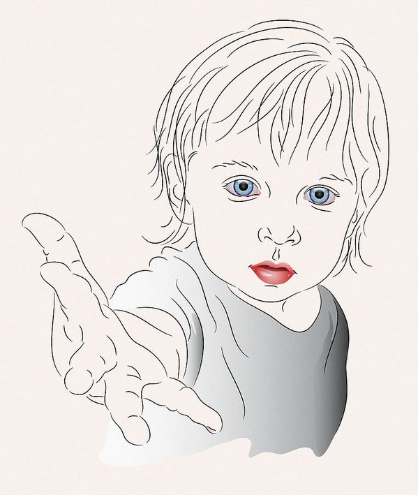 599x709 child with outstretched hand art print - Outstretched Hand Drawing